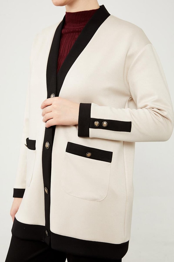 LevidorLevidor Bej-Siyah Düğme Kapamalı Hırkalı İkili Takım