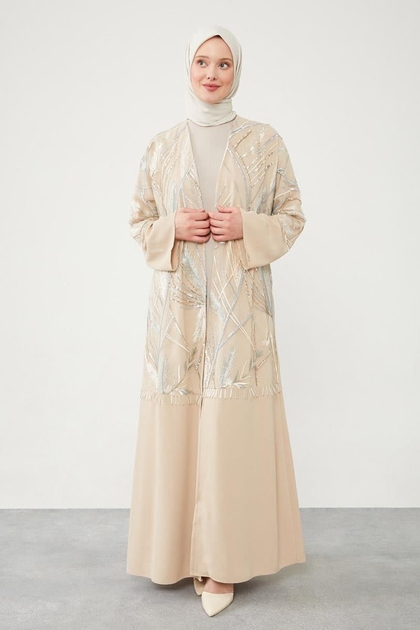 LevidorLevidor Bej Taş İşlemeli Ferace