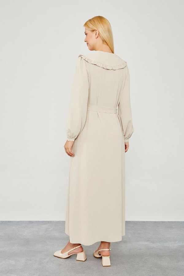 LevidorLevidor Bej Yakası Fırfır Detaylı Elbise