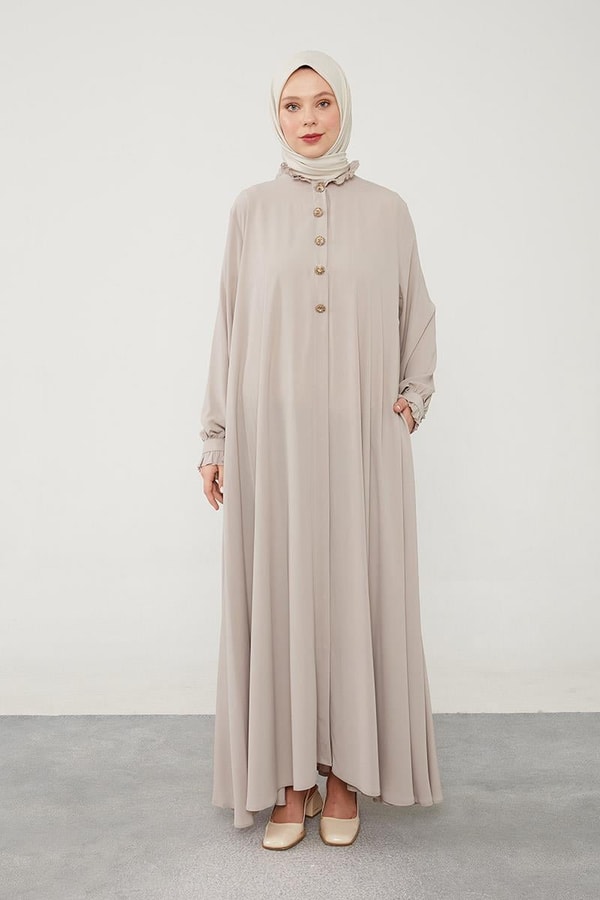 LevidorLevidor Bej Yakası Fırfır Detaylı Ferace