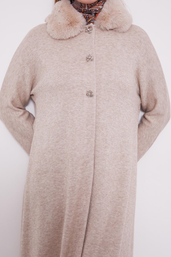 LevidorLevidor Bej Yakası Kürklü Kaşmiş Hırka