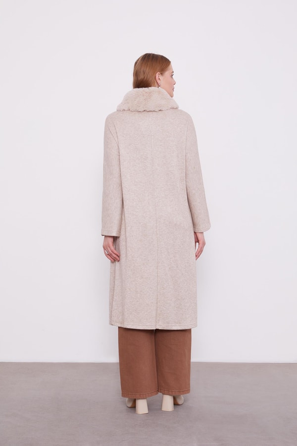 LevidorLevidor Bej Yakası Kürklü Kaşmiş Hırka