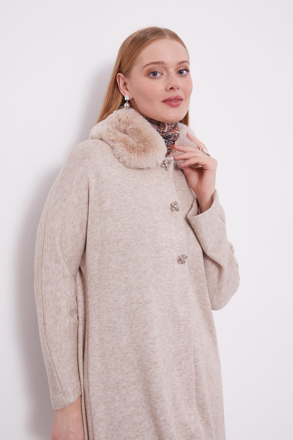 LevidorLevidor Bej Yakası Kürklü Kaşmiş Hırka