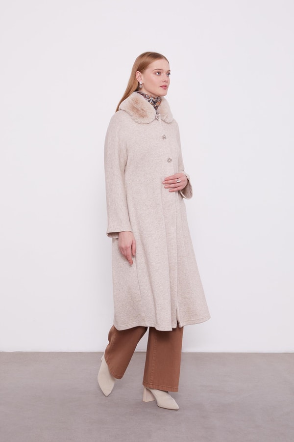 LevidorLevidor Bej Yakası Kürklü Kaşmiş Hırka
