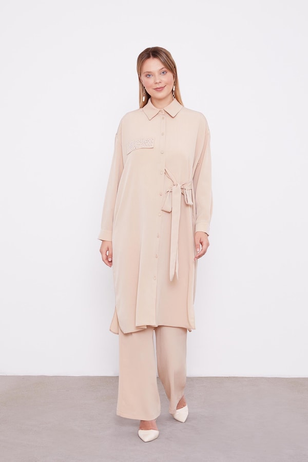 LevidorLevidor Bej Yandan Bağlamalı Pliseli İkili Takım