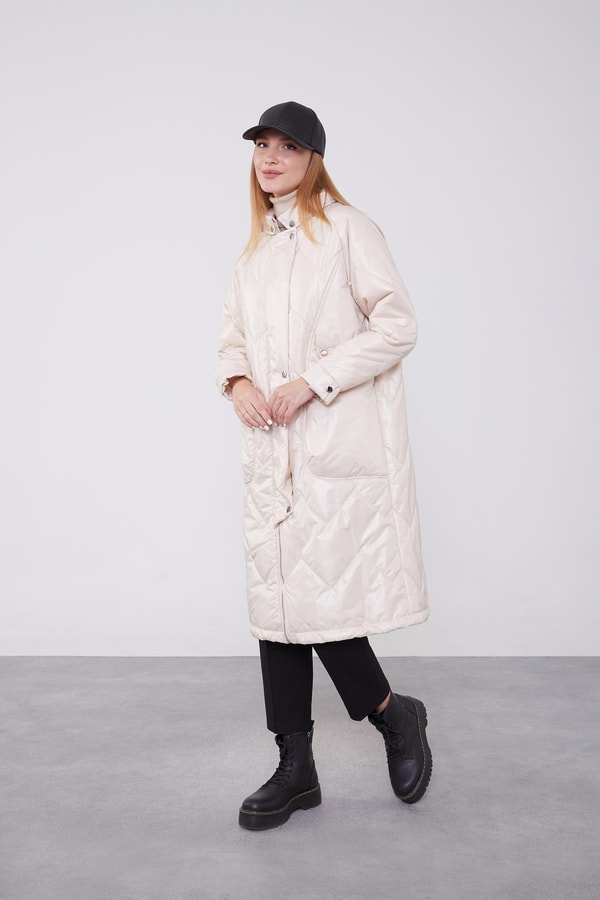 LevidorLevidor Bej Yüksek Cep Kapitone Şişme Mont