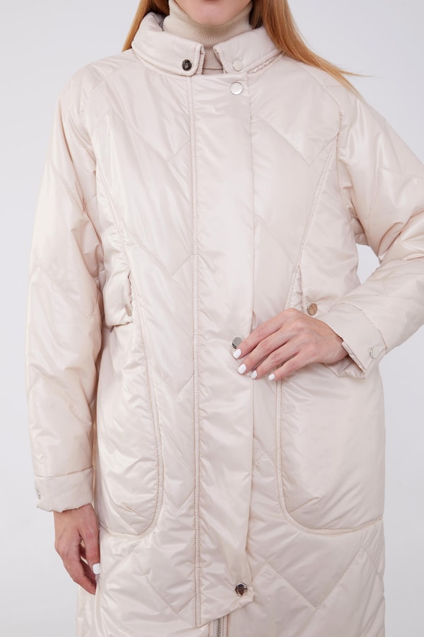 LevidorLevidor Bej Yüksek Cep Kapitone Şişme Mont