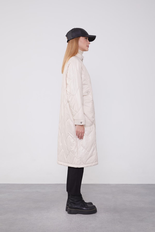 LevidorLevidor Bej Yüksek Cep Kapitone Şişme Mont