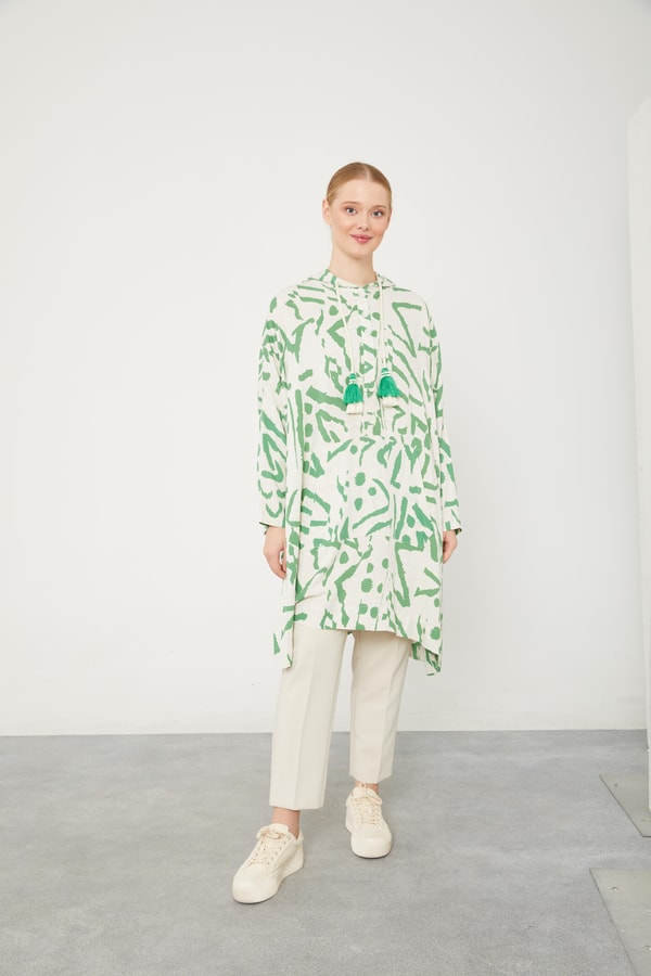 LevidorLevidor Benetton Kapüşonlu Püskül Detaylı Keten Tunik