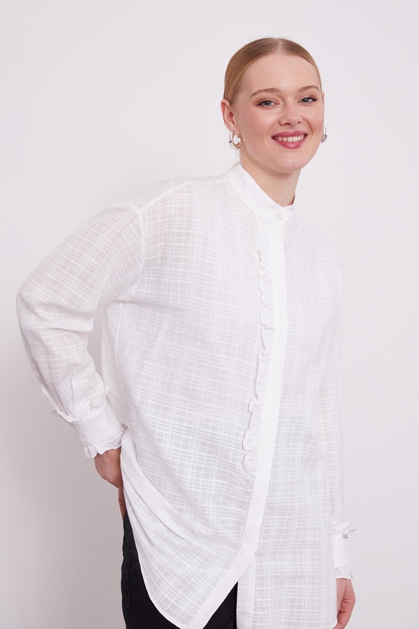 LevidorLevidor Beyaz Patı Fırfırlı Gömlek