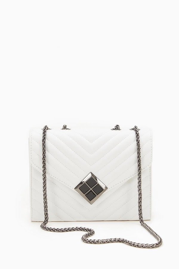 LevidorLevidor Beyaz Zincir Askılı Çıt Kapamalı Omuz Çantası