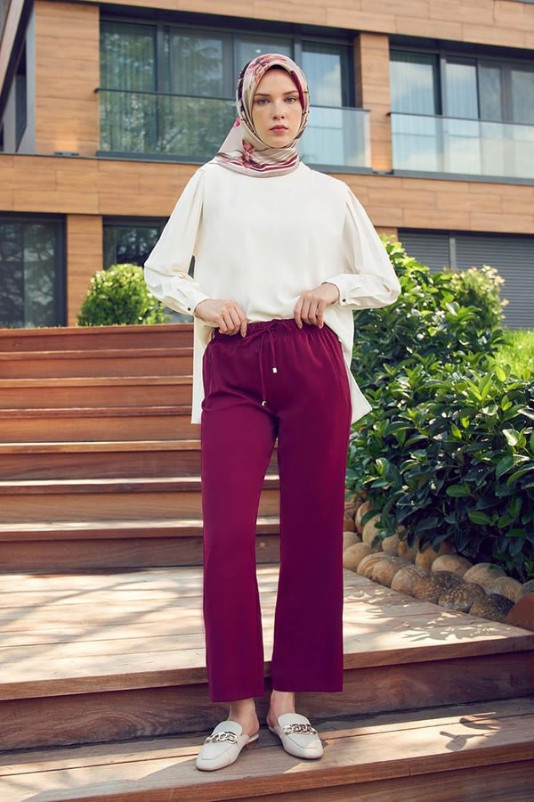 LevidorLevidor Bordo Beli Lastikli Spor Pantolon