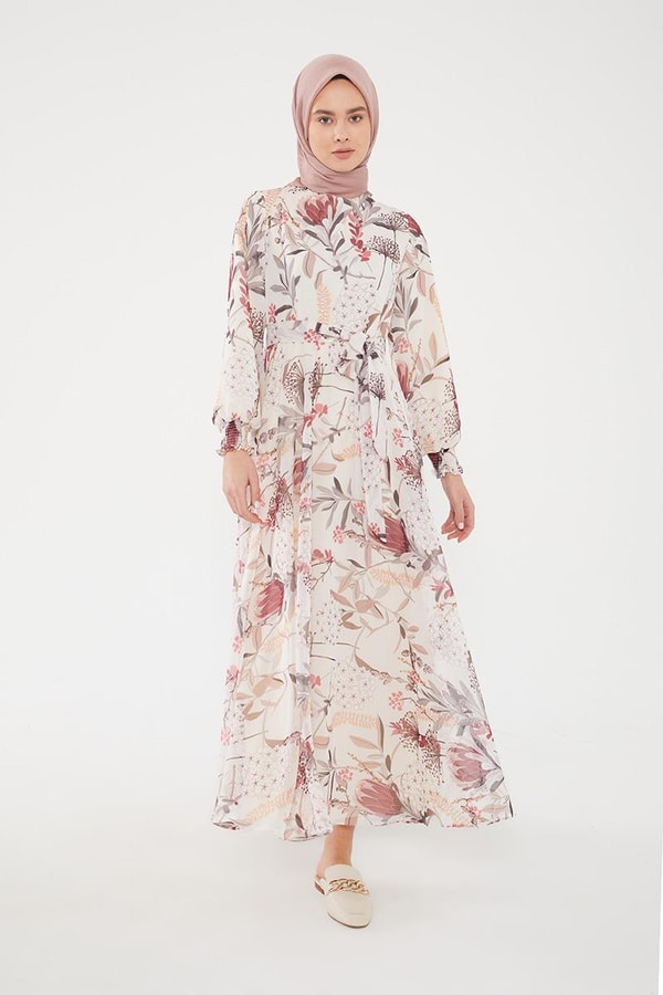 LevidorLevidor Bordo Çiçek desen şifon elbise