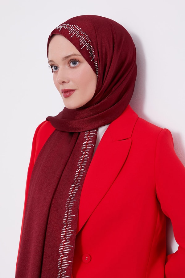 LevidorLevidor Bordo Çubuk Şeritli Diamond Şal
