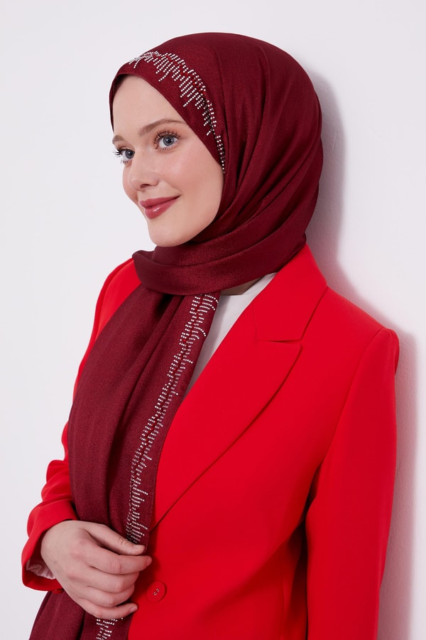 LevidorLevidor Bordo Çubuk Şeritli Diamond Şal