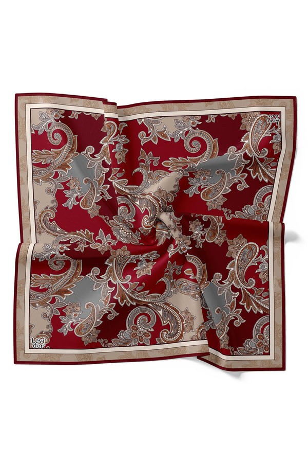 LevidorLevidor Bordo Motifli Twill İpek Eşarp