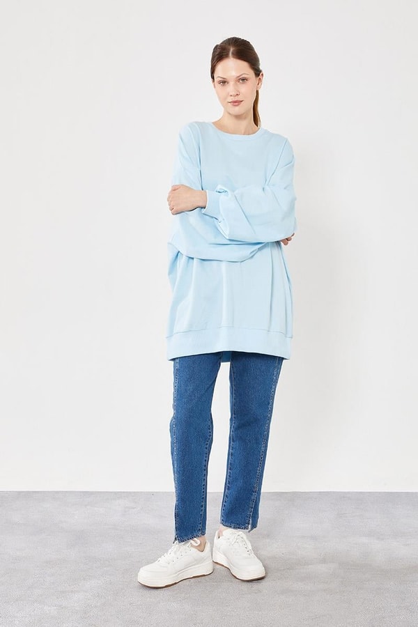 LevidorLevidor Buz Mavisi Bisiklet Yaka Oversize Sweat