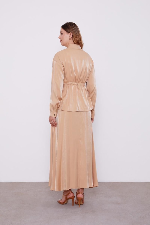 LevidorLevidor Camel Beli Büzülebilen Saten Etekli Takım