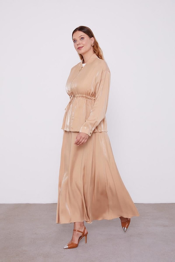 LevidorLevidor Camel Beli Büzülebilen Saten Etekli Takım