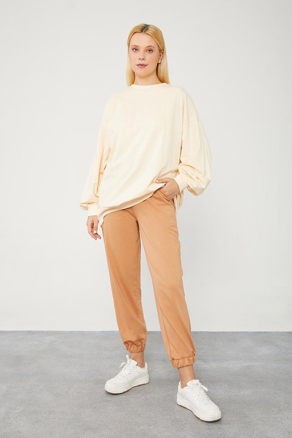 LevidorLevidor Camel Beli Lastikli Pantolon