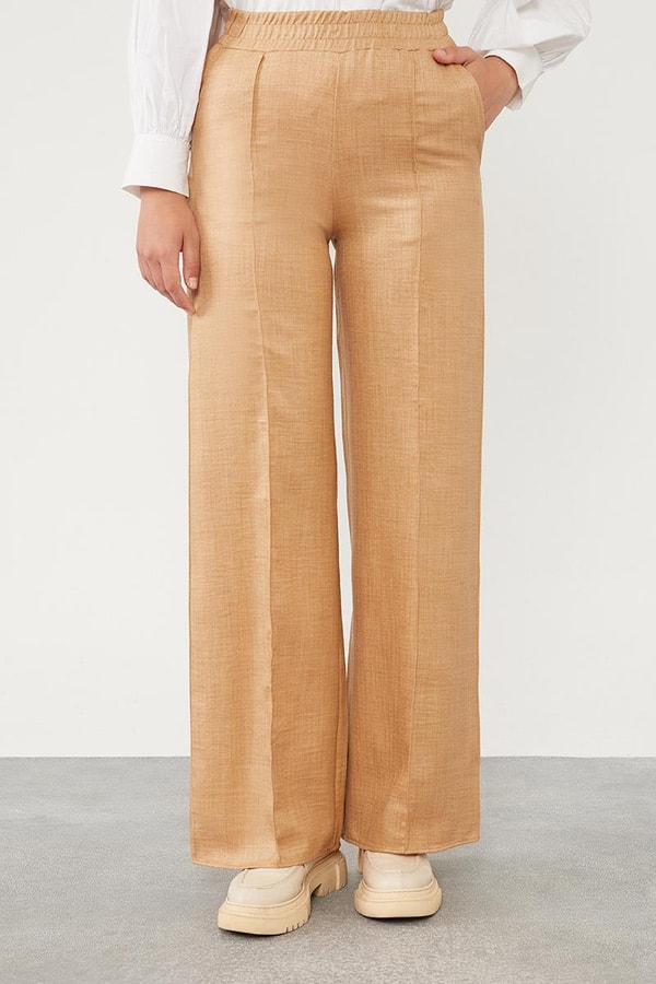LevidorLevidor Camel Belli Lastikli Çizgi Detay Pantolon