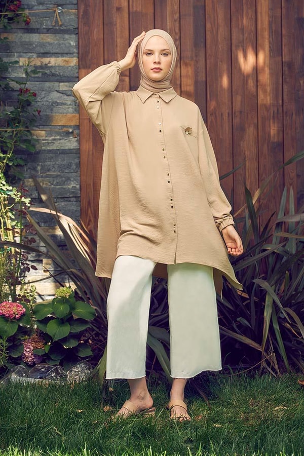 LevidorLevidor Camel Cebi Broşlu Tunik