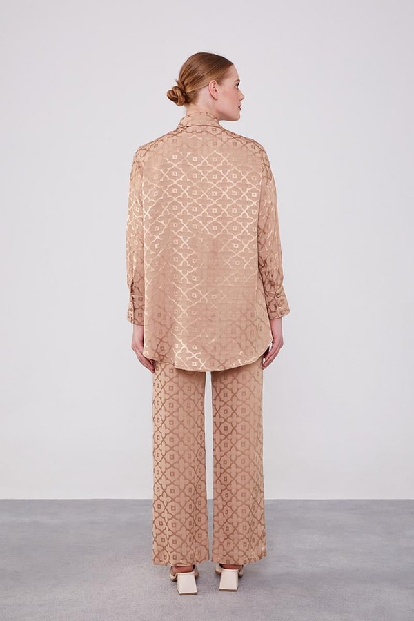 LevidorLevidor Camel Çiçek Desen Jakarlı İkili Takım