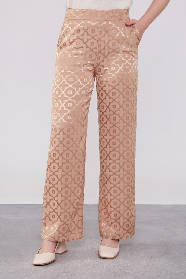 LevidorLevidor Camel Çiçek Desen Jakarlı İkili Takım