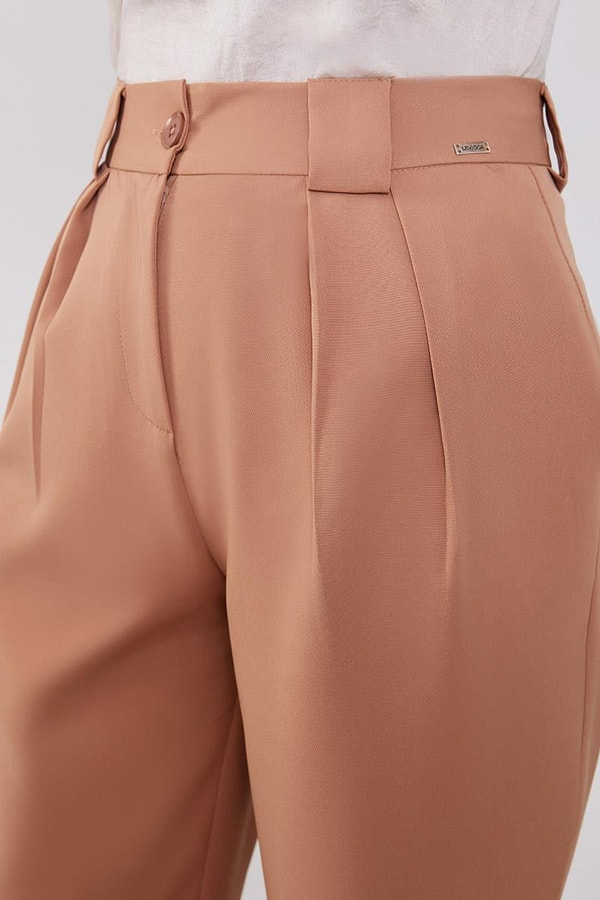LevidorLevidor Camel Çift Pileli Kumaş Pantolon