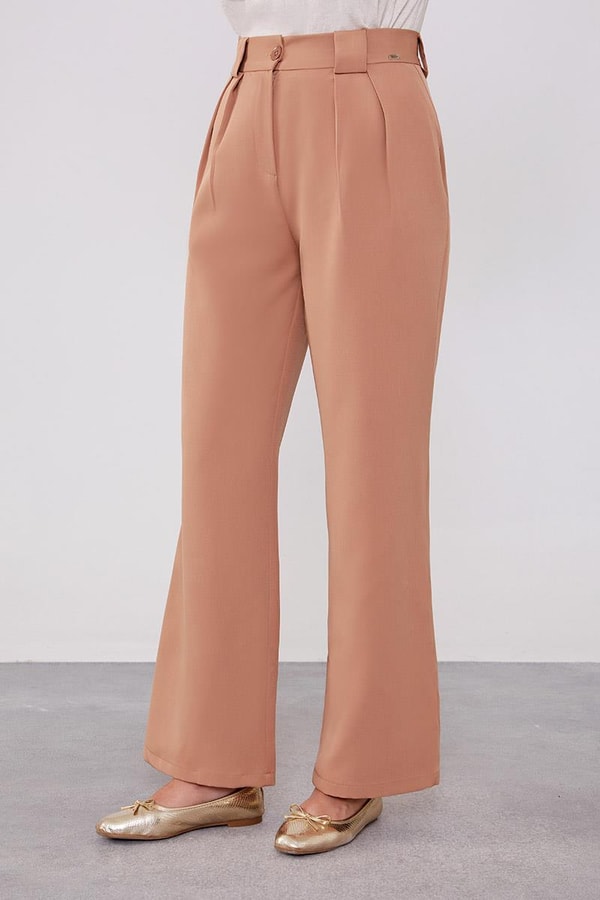 LevidorLevidor Camel Çift Pileli Kumaş Pantolon