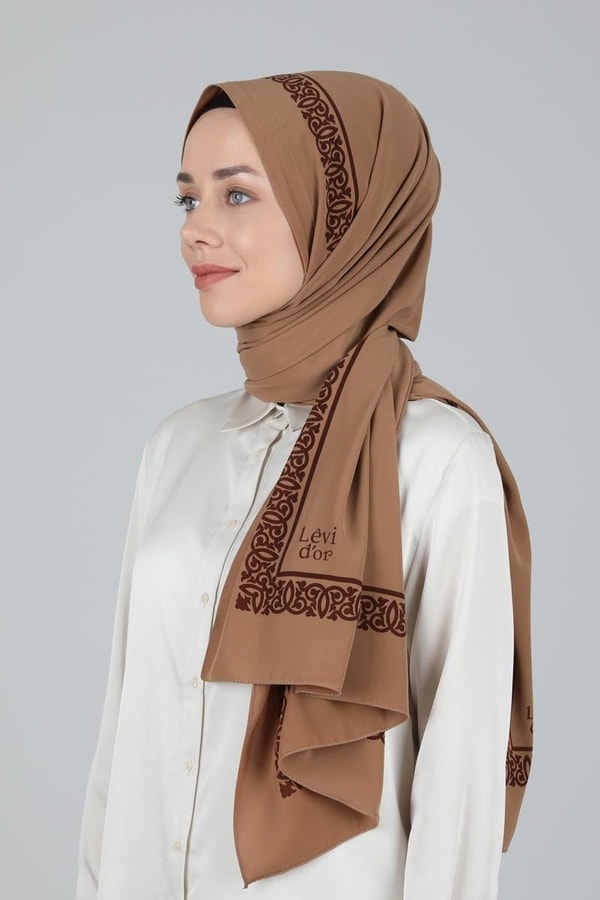 LevidorLevidor Camel Desenli Medine İpeği Şal