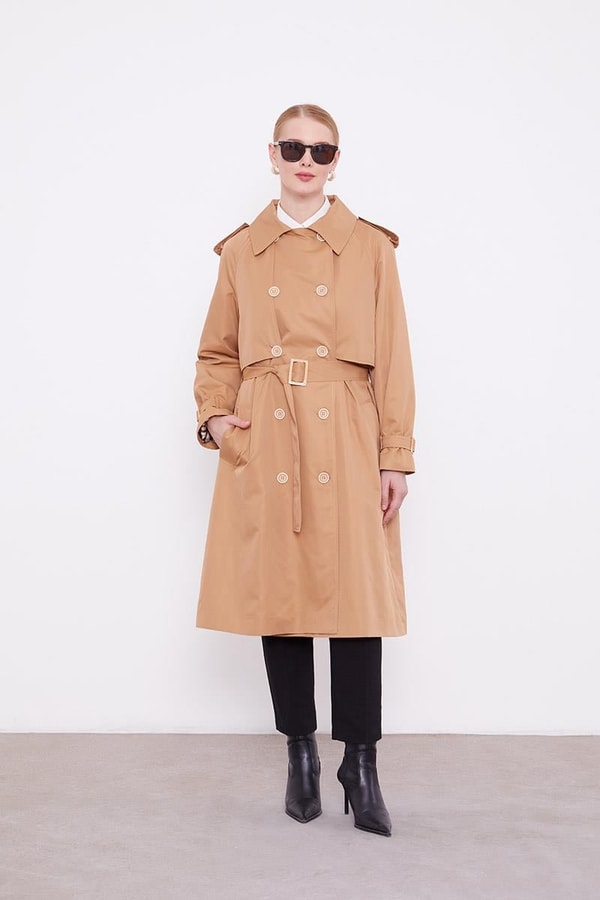 LevidorLevidor Camel Ekose Astarlı Trençkot