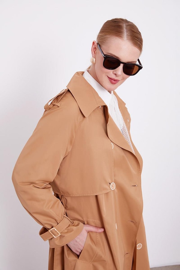 LevidorLevidor Camel Ekose Astarlı Trençkot