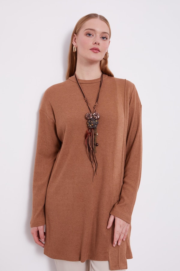 LevidorLevidor Camel Etnik Kolyeli Fitili Kaşmir Tunik