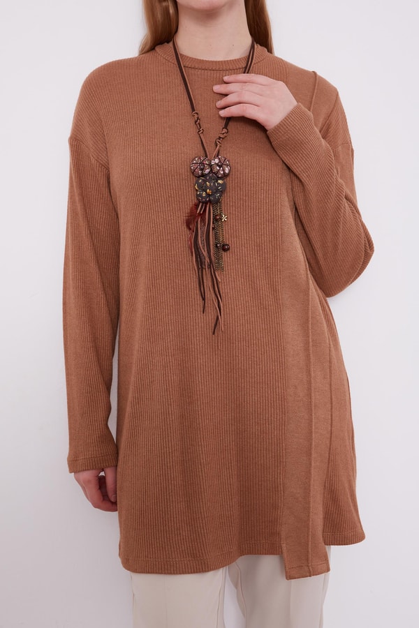 LevidorLevidor Camel Etnik Kolyeli Fitili Kaşmir Tunik