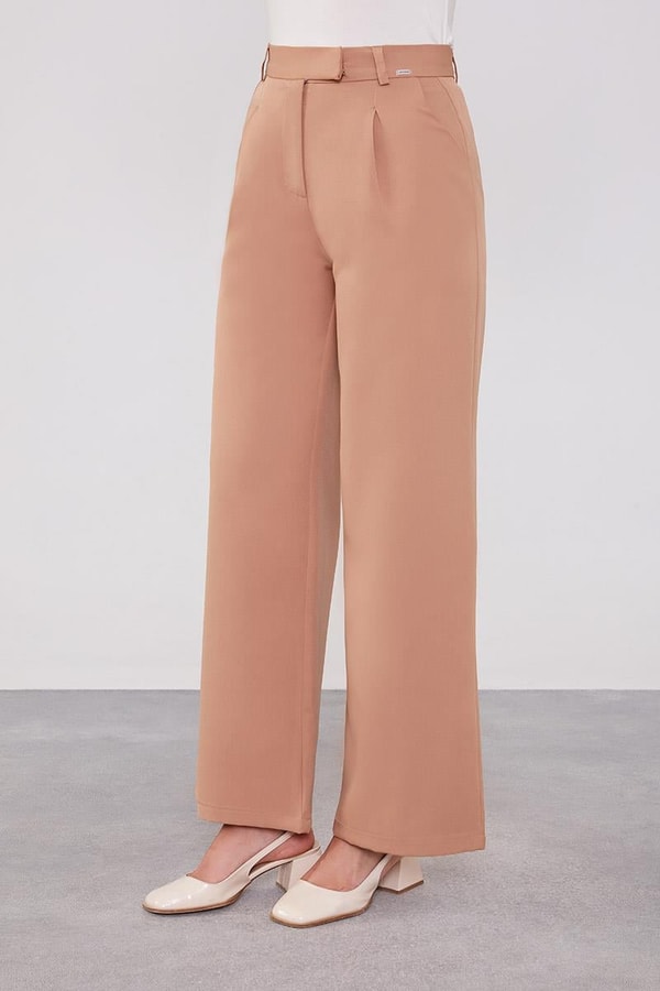 LevidorLevidor Camel Gizli Düğmeli Kumaş Pantolon