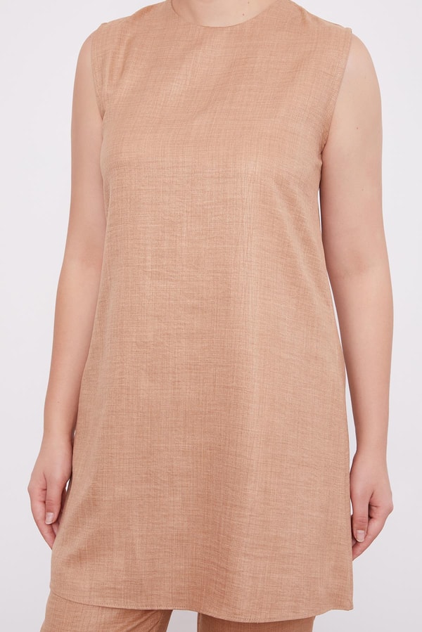 LevidorLevidor Camel İşlemeli  Melanj Kimono Üçlü Takım