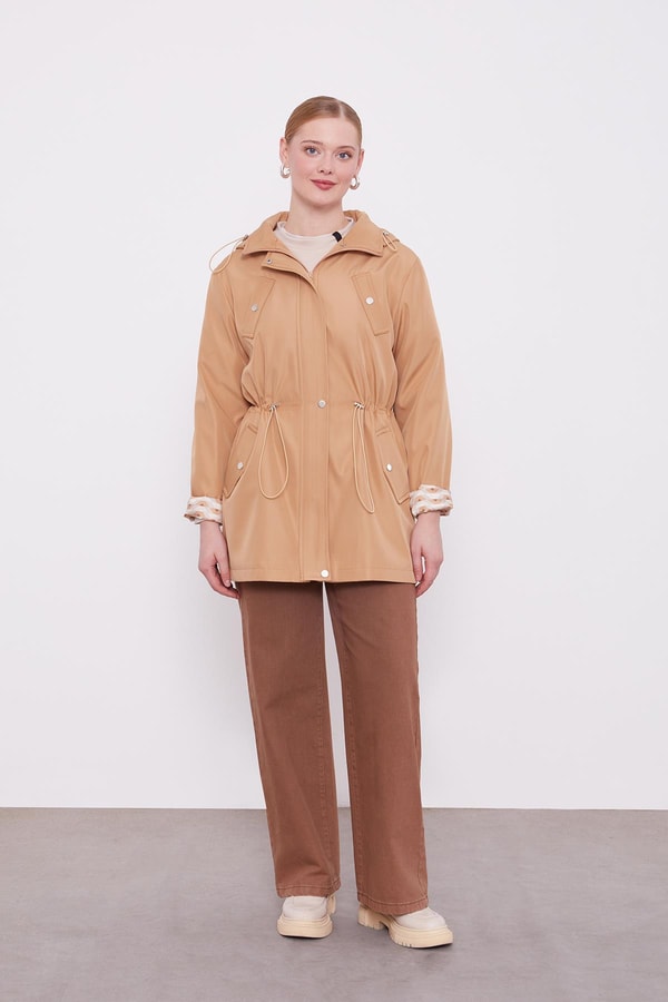 LevidorLevidor Camel Kapüşonlu Beli İp Detaylı Kap