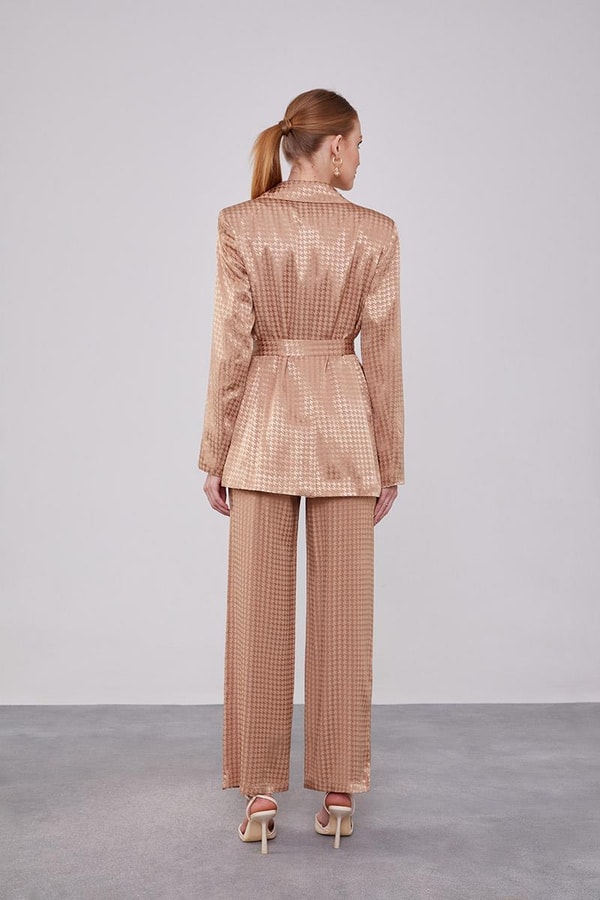 LevidorLevidor Camel Kazayağı Desen Jakarlı Ceket Takım