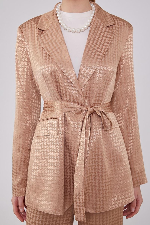 LevidorLevidor Camel Kazayağı Desen Jakarlı Ceket Takım