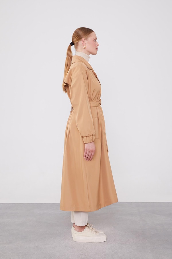 LevidorLevidor Camel Kolu Lastik Detay Trençkot