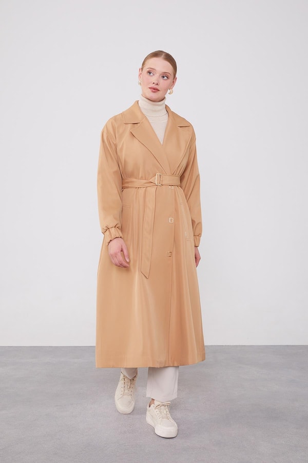 LevidorLevidor Camel Kolu Lastik Detay Trençkot