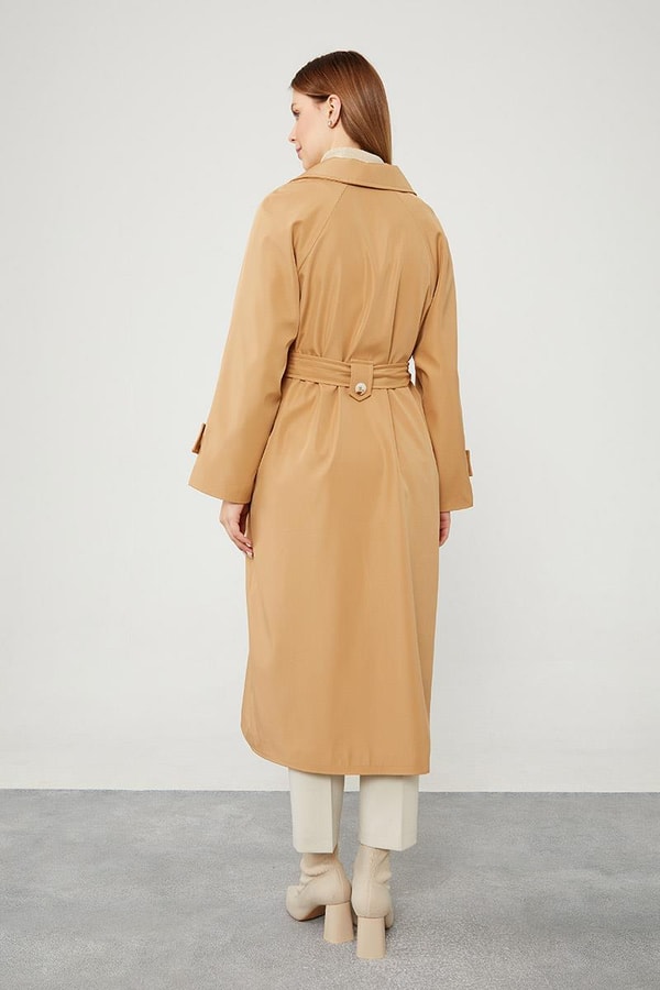 LevidorLevidor Camel Midi Boy Kuşaklı Trençkot