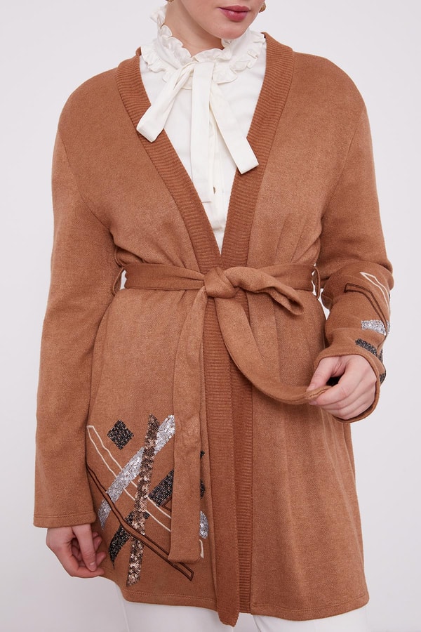 LevidorLevidor Camel Payet İşlemeli Kaşmir Hırka