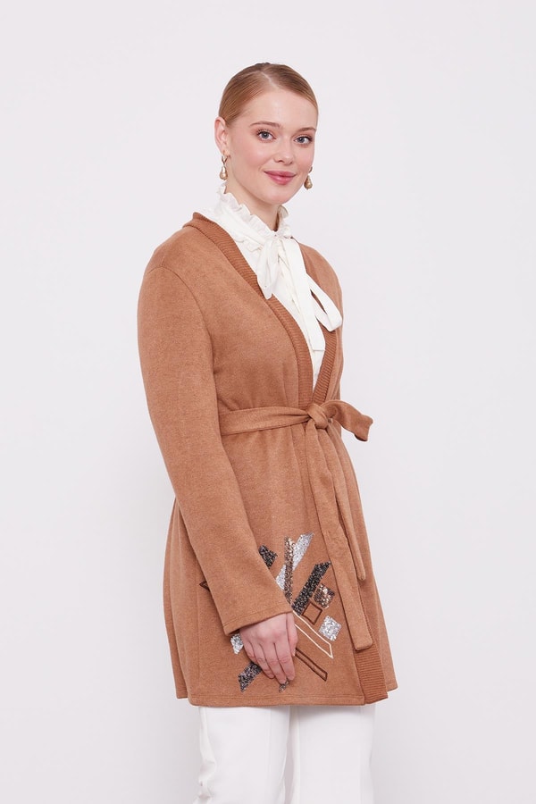 LevidorLevidor Camel Payet İşlemeli Kaşmir Hırka