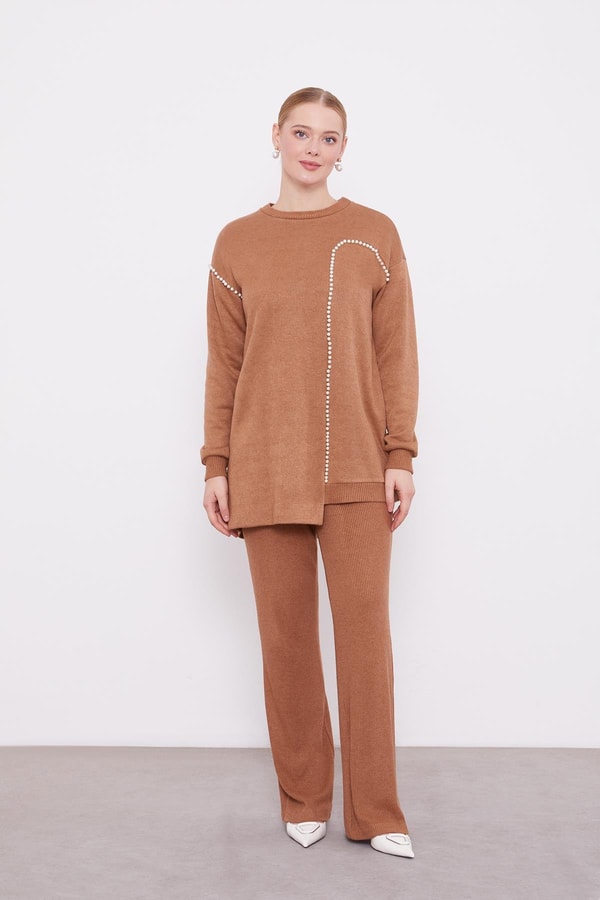 LevidorLevidor Camel Şerit İncili Kaşmir İkili Takım