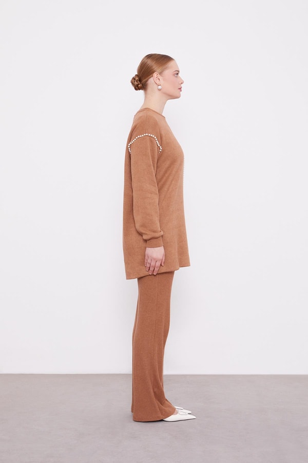 LevidorLevidor Camel Şerit İncili Kaşmir İkili Takım