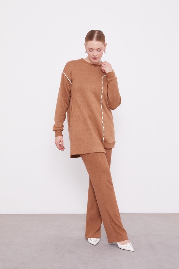 LevidorLevidor Camel Şerit İncili Kaşmir İkili Takım