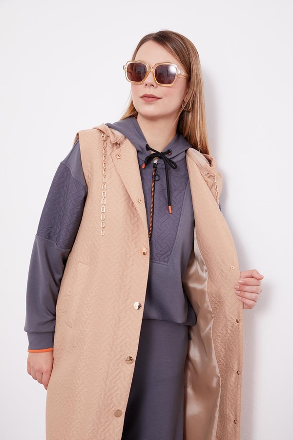 LevidorLevidor Camel Taş Zincirli Kapitone Yelek