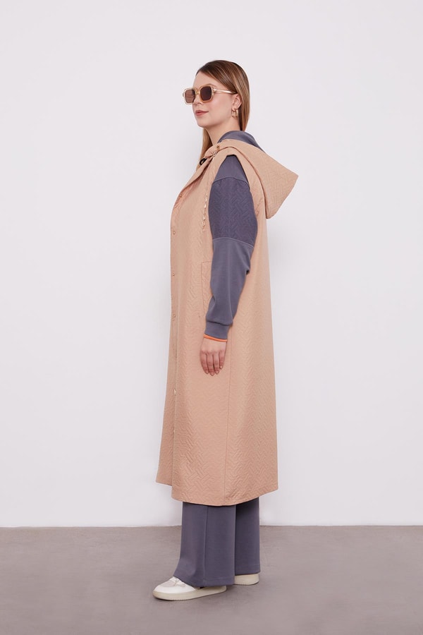LevidorLevidor Camel Taş Zincirli Kapitone Yelek